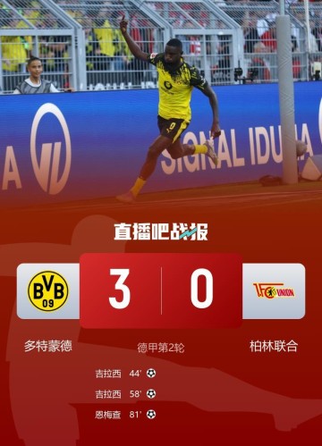 德甲-多特蒙德3-0柏林联合取赛季首胜 吉拉西梅开二度恩梅查建功